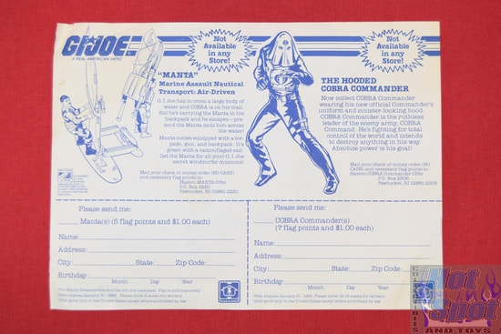 1983 MANTA / Hooded Cobra Commander Mail-In Offer Insert