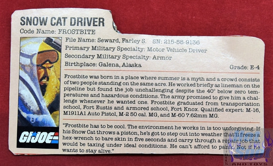 1985 Snow Cat Driver Frostbite File Card