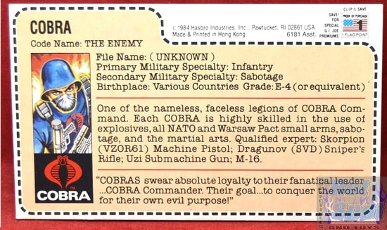 1982 Cobra The Enemy Straight Arm File Card