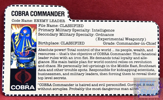 1984 Cobra Commander Enemy Leader File Card