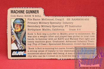 1982 Rock N Roll Machine Gunner File Card